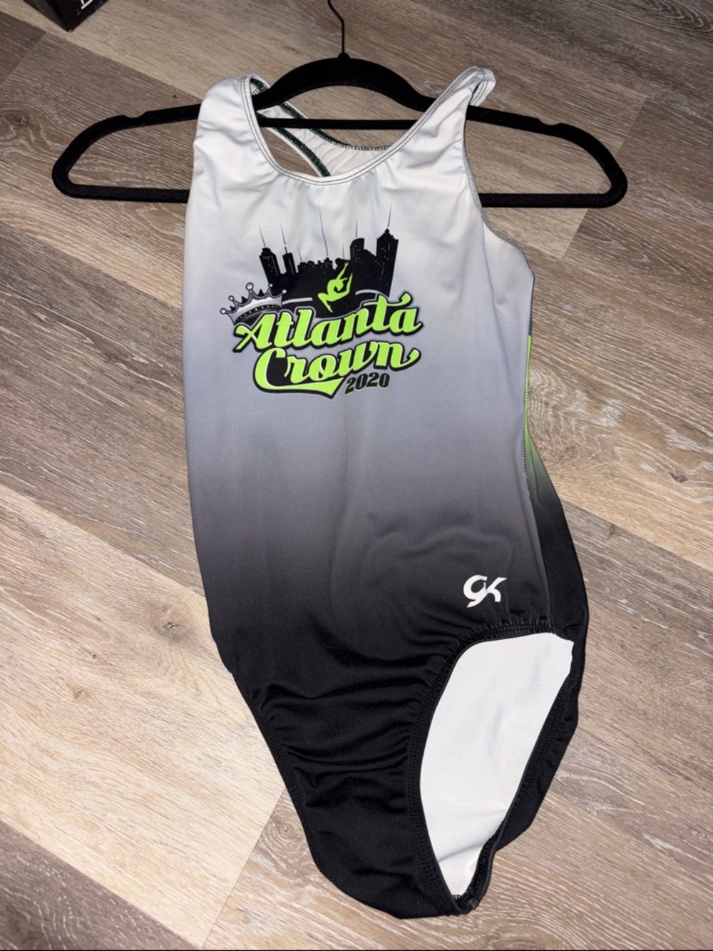 GK Gradient Atlanta Crown Leotard - White, Gray, Black, Neon Green